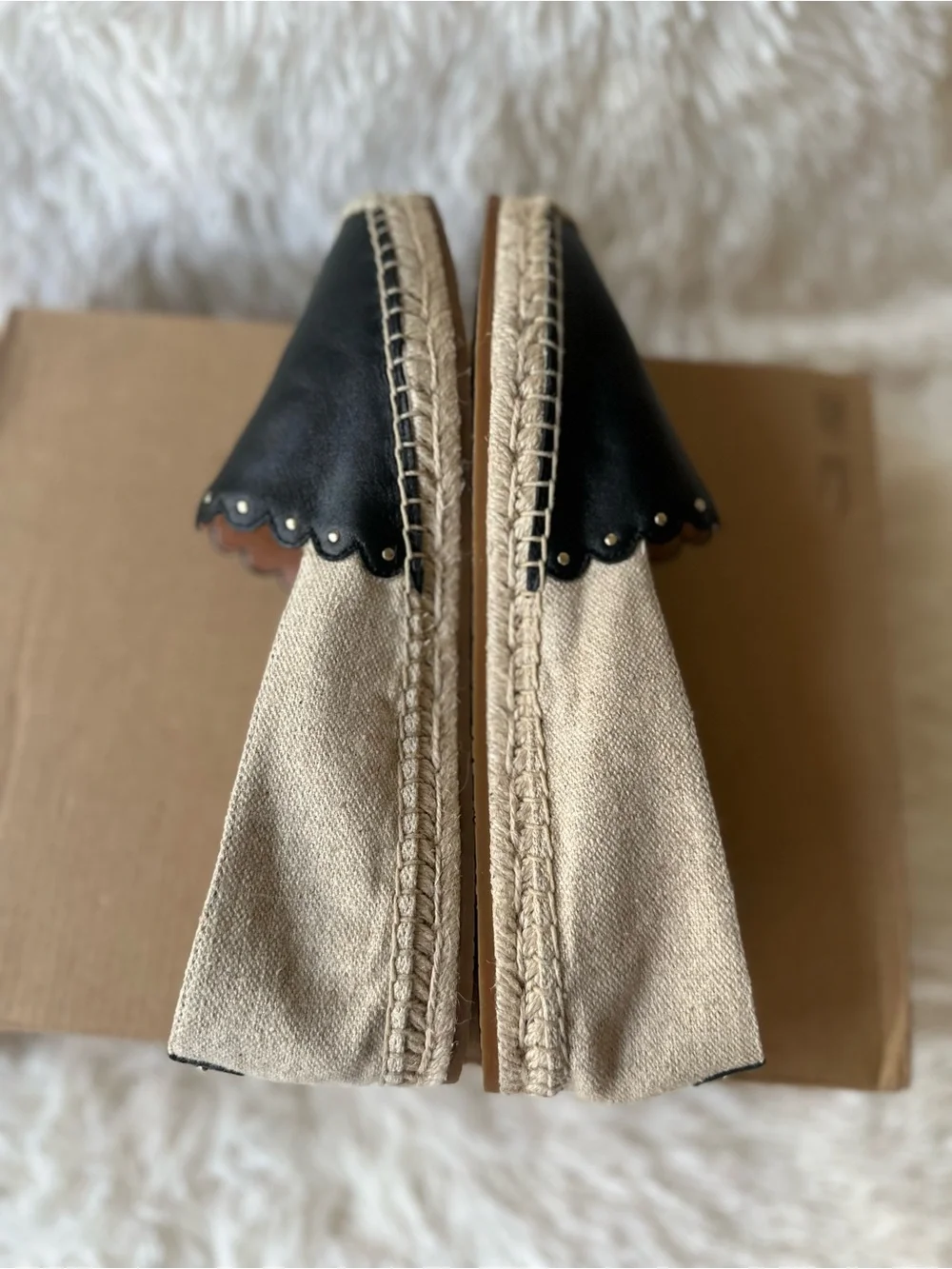 Kate Spade Gardenia Women’s Black Leather Tan Espadrille Flats Size: 6.5